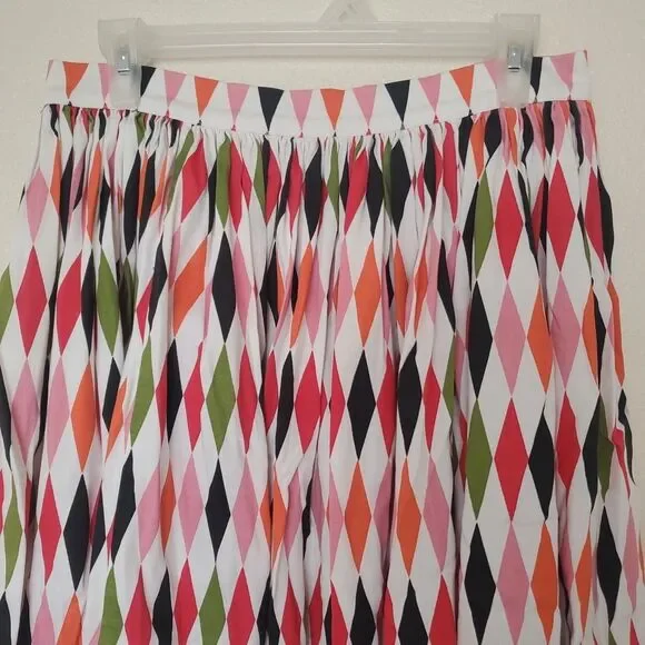 Pinup Couture Bella Gathered Harlequin Swing Skirt Womens Size L Colorful Cotton